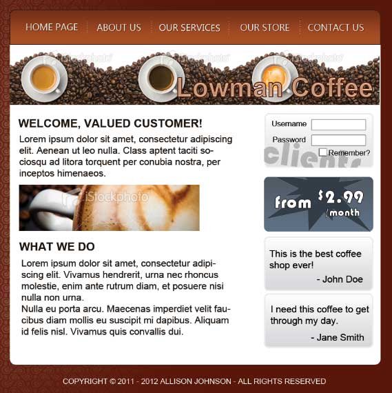 Large image of Coffee Shop page design.