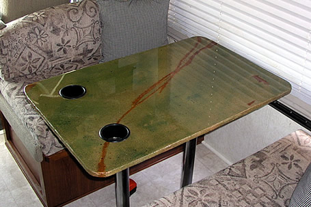 gorgeous dining room table in an RV